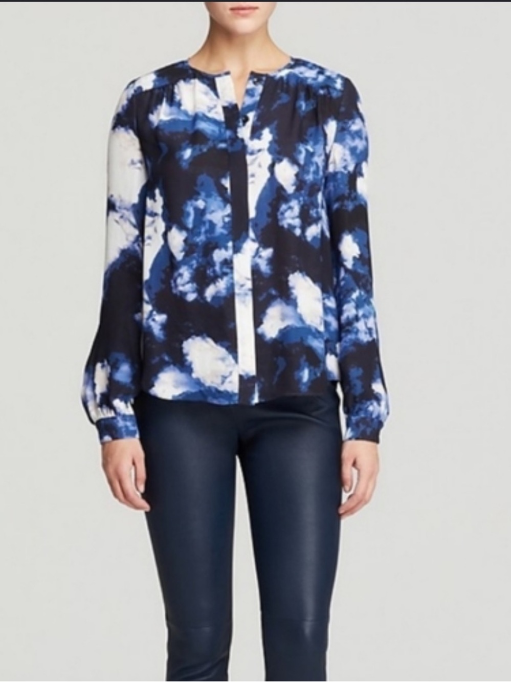 Kate Spade Crepe Blue and White Cloud Print Blouse